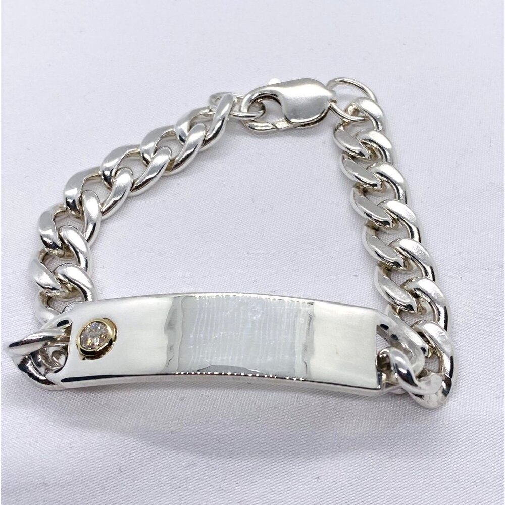 Tiffany & Co Sterling Silver 925 Diamond ID Plate Bracelet 8.75"